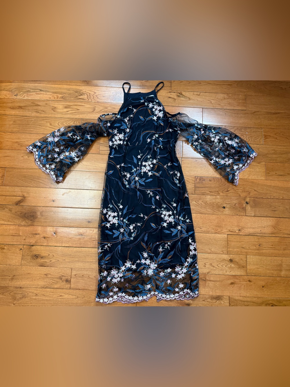 Nanette Lenore ‘Spring Bloom’ Floral Embroidered Cold-Shoulder Midi Dress NWOT